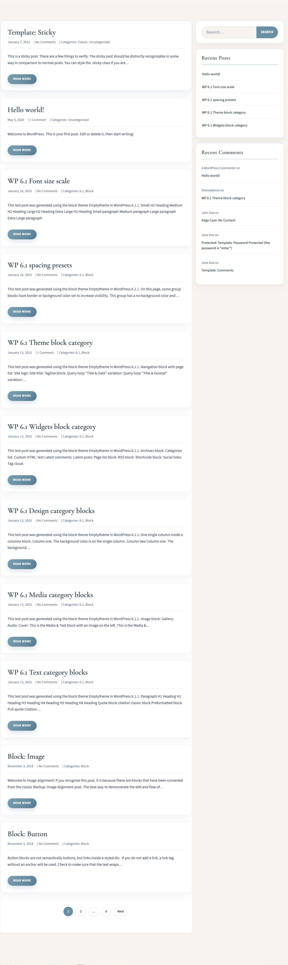 Blog posts on homepage