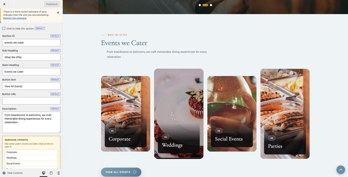 Events we Cater customizer