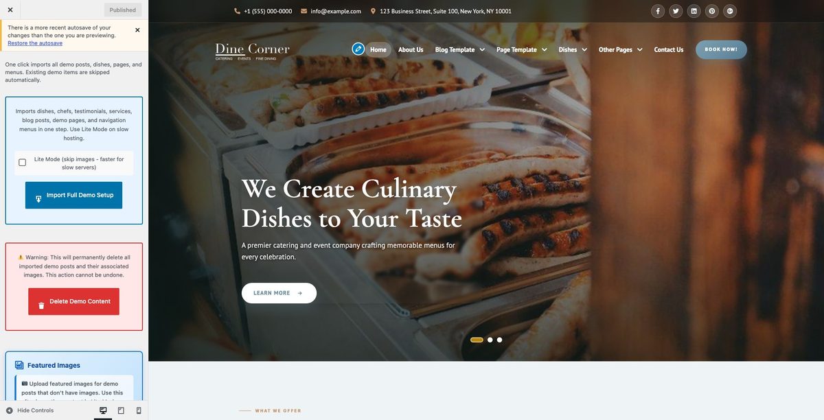 Demo import in Customizer