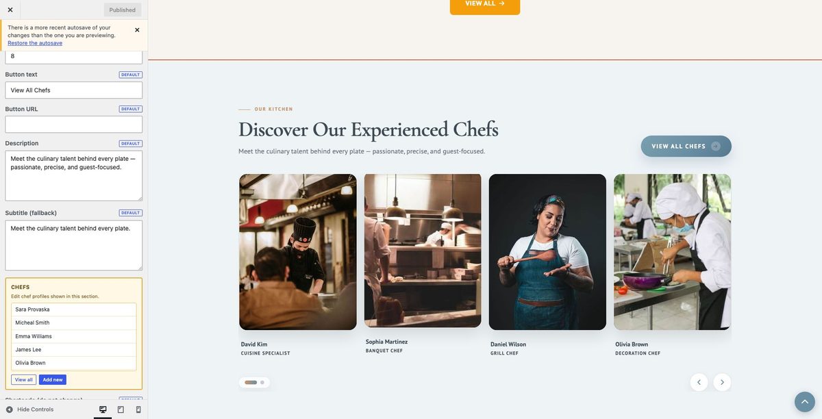 Chefs customizer