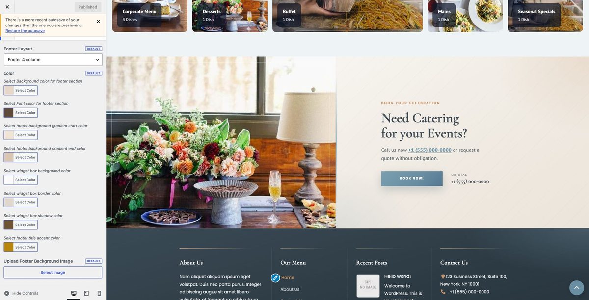 Footer settings