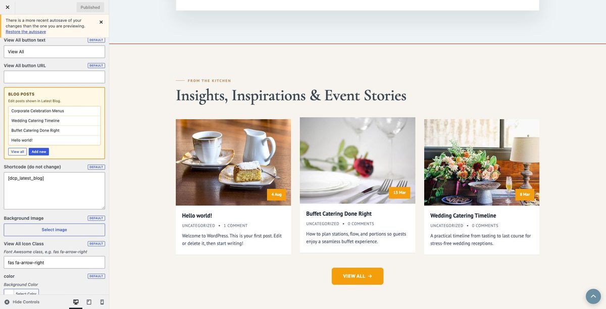 Latest Blog customizer