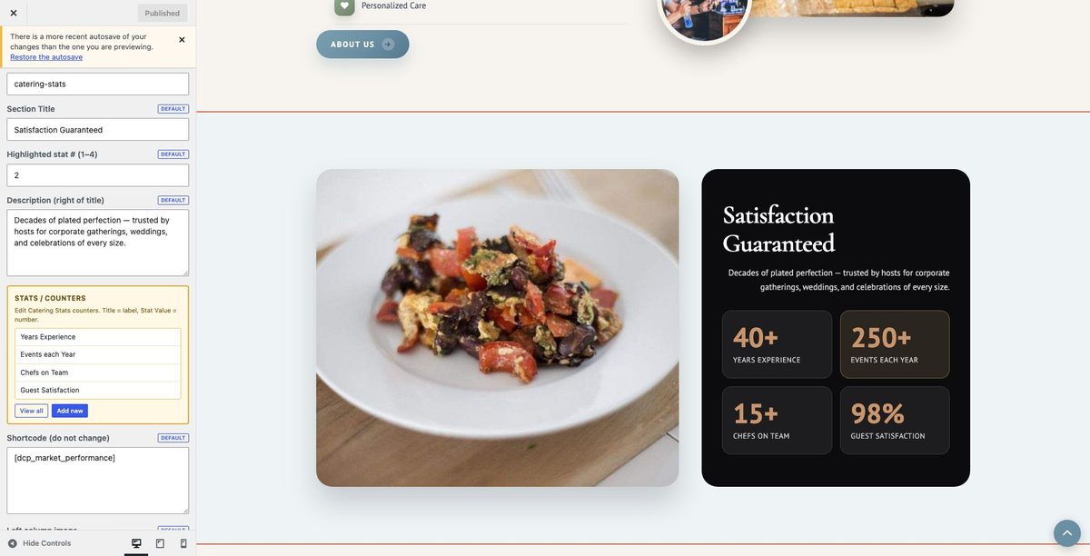 Catering Stats customizer