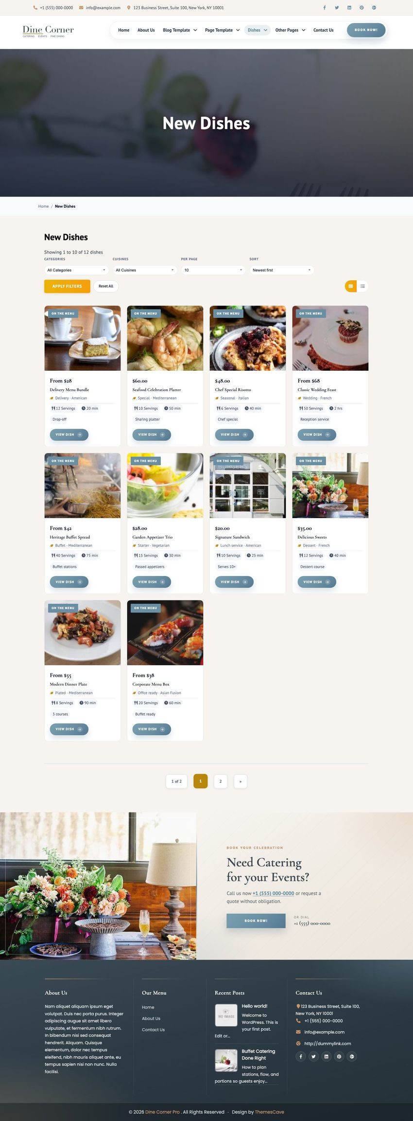 New Dishes page