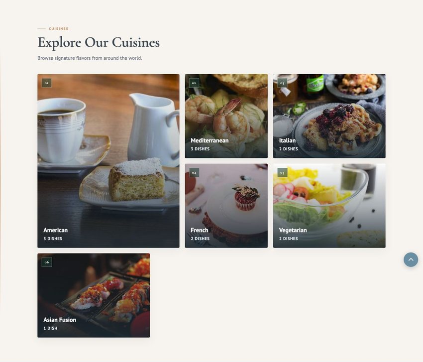 Cuisines section