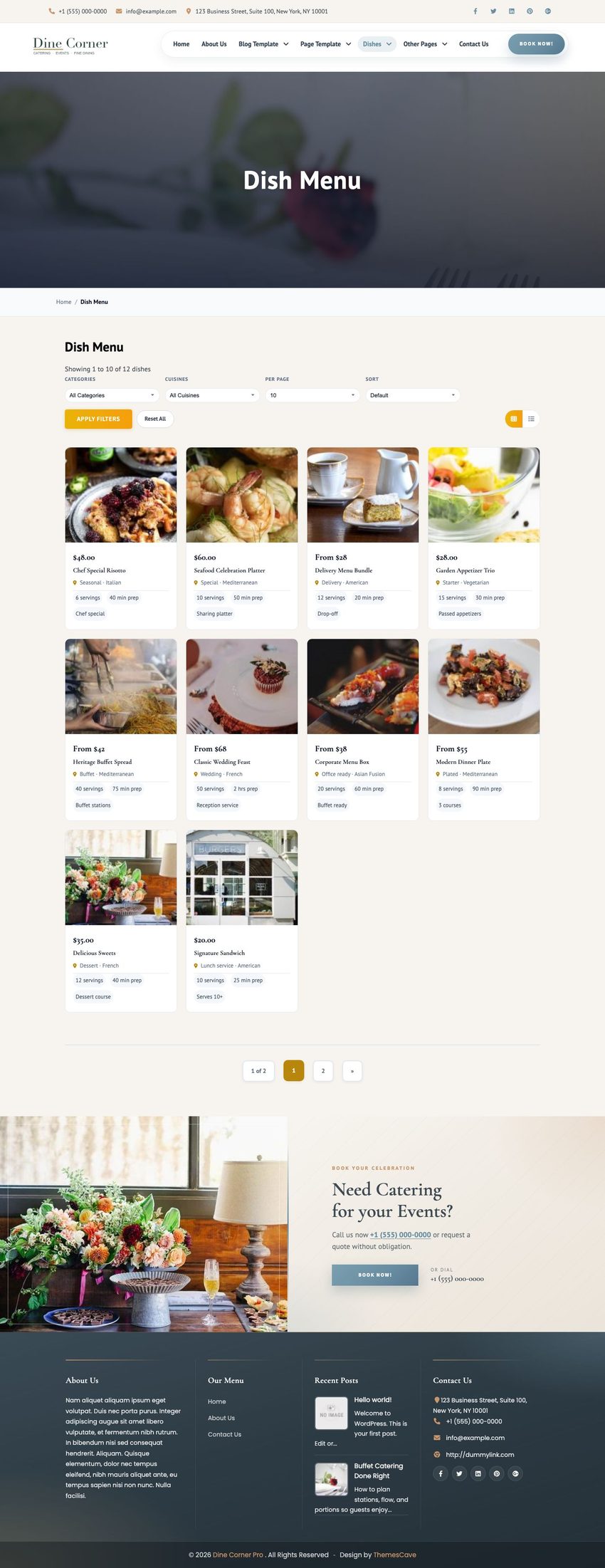 Dish listings page