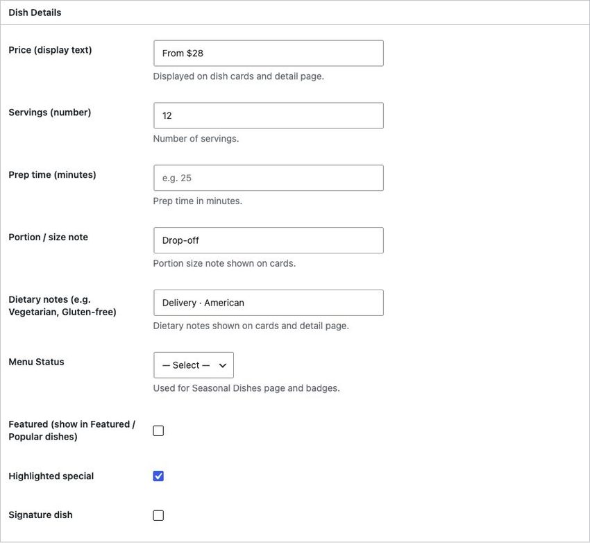 Dish Core Listing Info flags and Menu Status