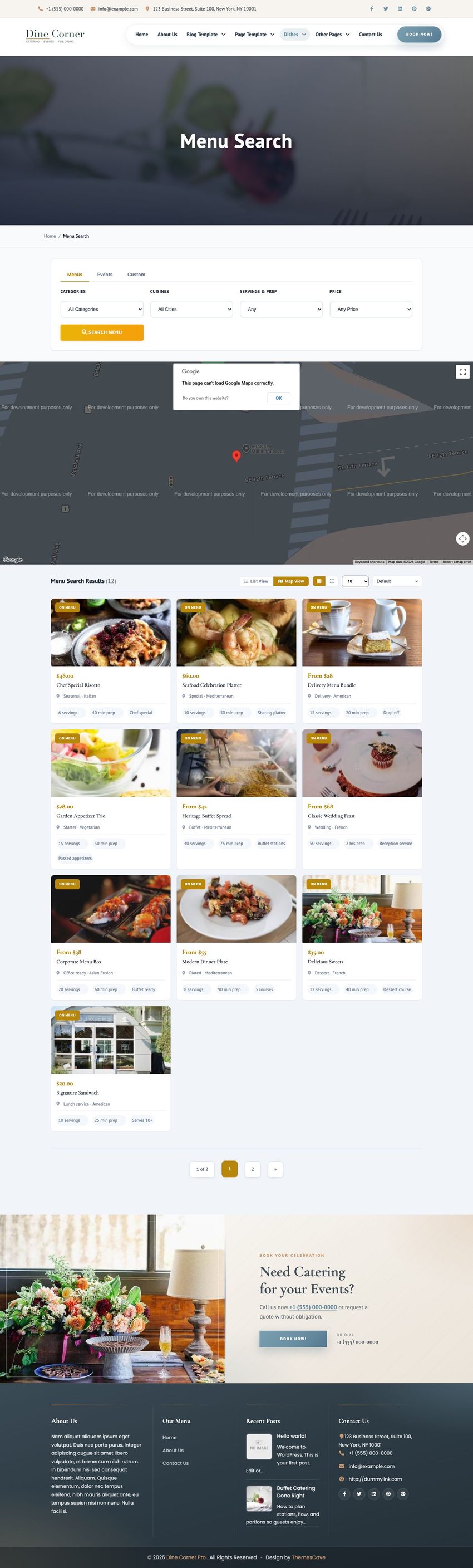 Dish search page