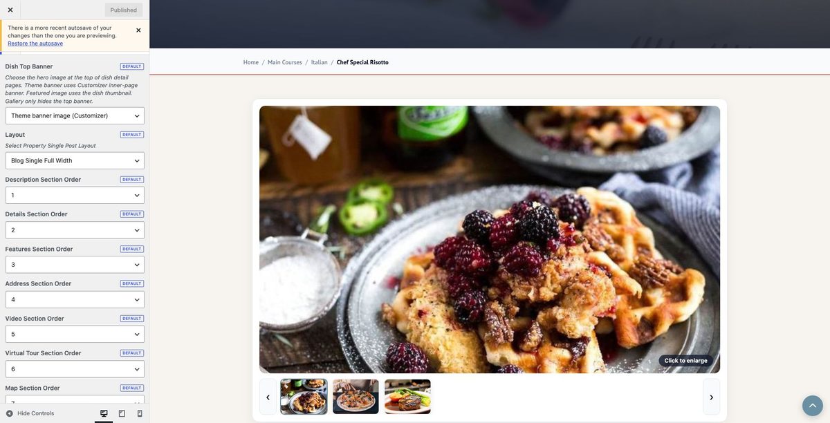 Dish Post Settings customizer