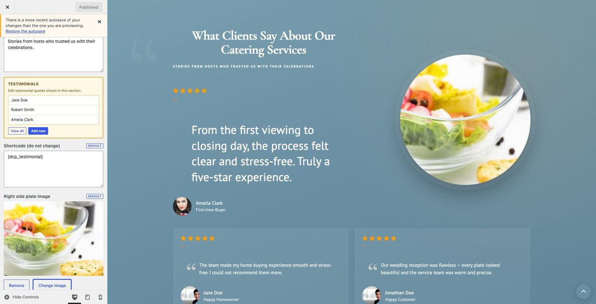 Testimonials customizer
