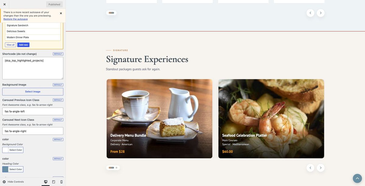 Signature Experiences customizer