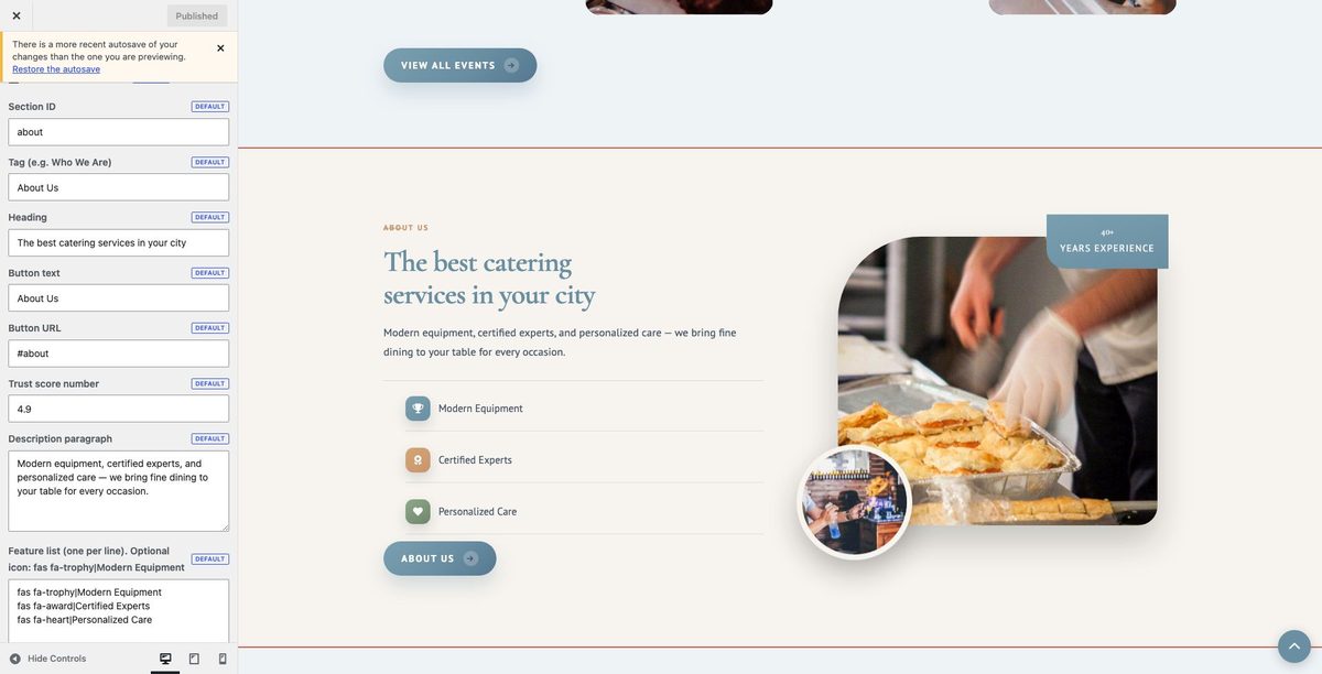 About Us customizer