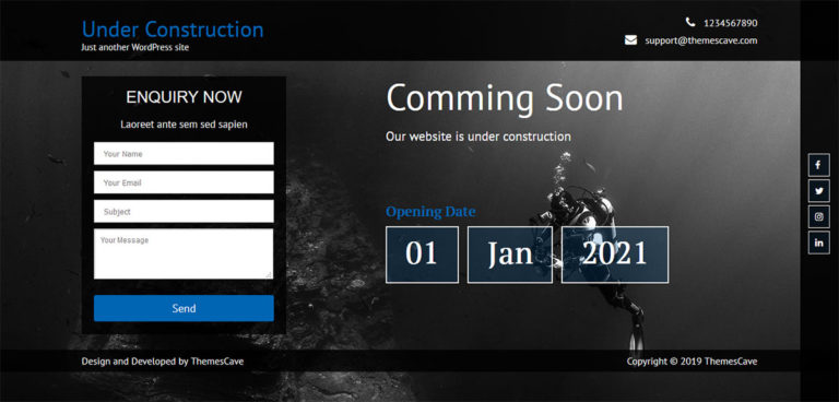 Under Construction WordPress Theme for comming soon business